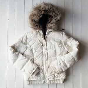 EUC American Eagle faux fur hooded puffer jacket